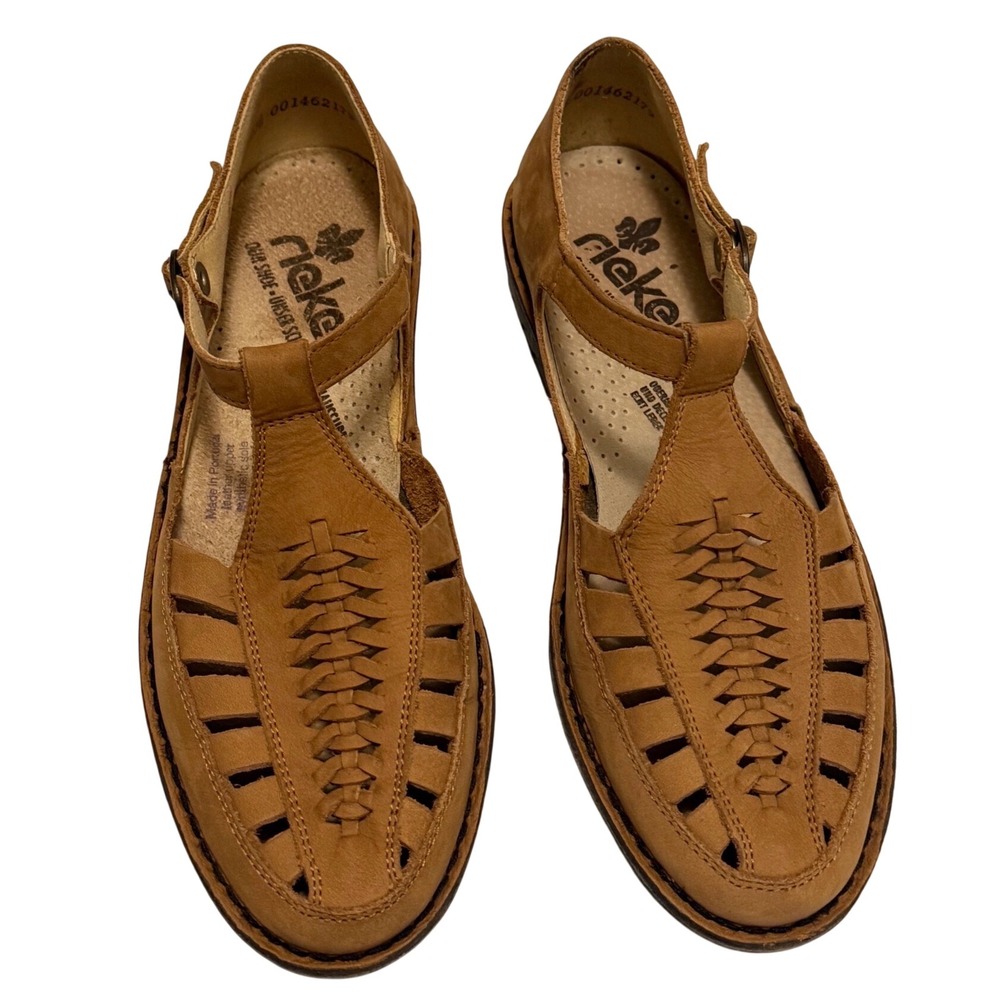 Rieker Antistress Leather Fisherman Sandals Tan Brown T-Strap Huarache Flats 8